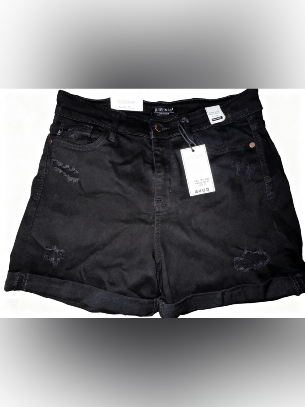 Judy Blue Black Distressed Cuffed Shorts XL | NWT High Rise Stretch Denim